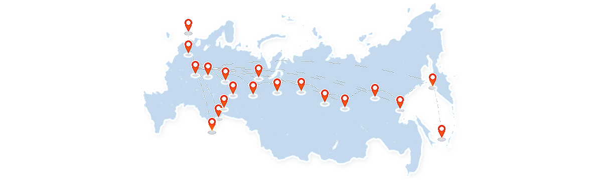 Карта географии складов и маршрутов группы Baltic Logistics по России